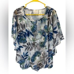 Alfred Dunner Sheer Overlay Two-In-One Blouse with Necklace Size 12 NWT